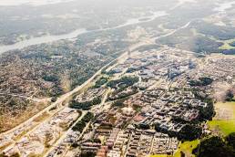 Aerial shot over IT center Kista Stockholm