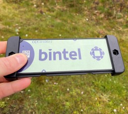 Closeup of a sensor with the Bintel logo